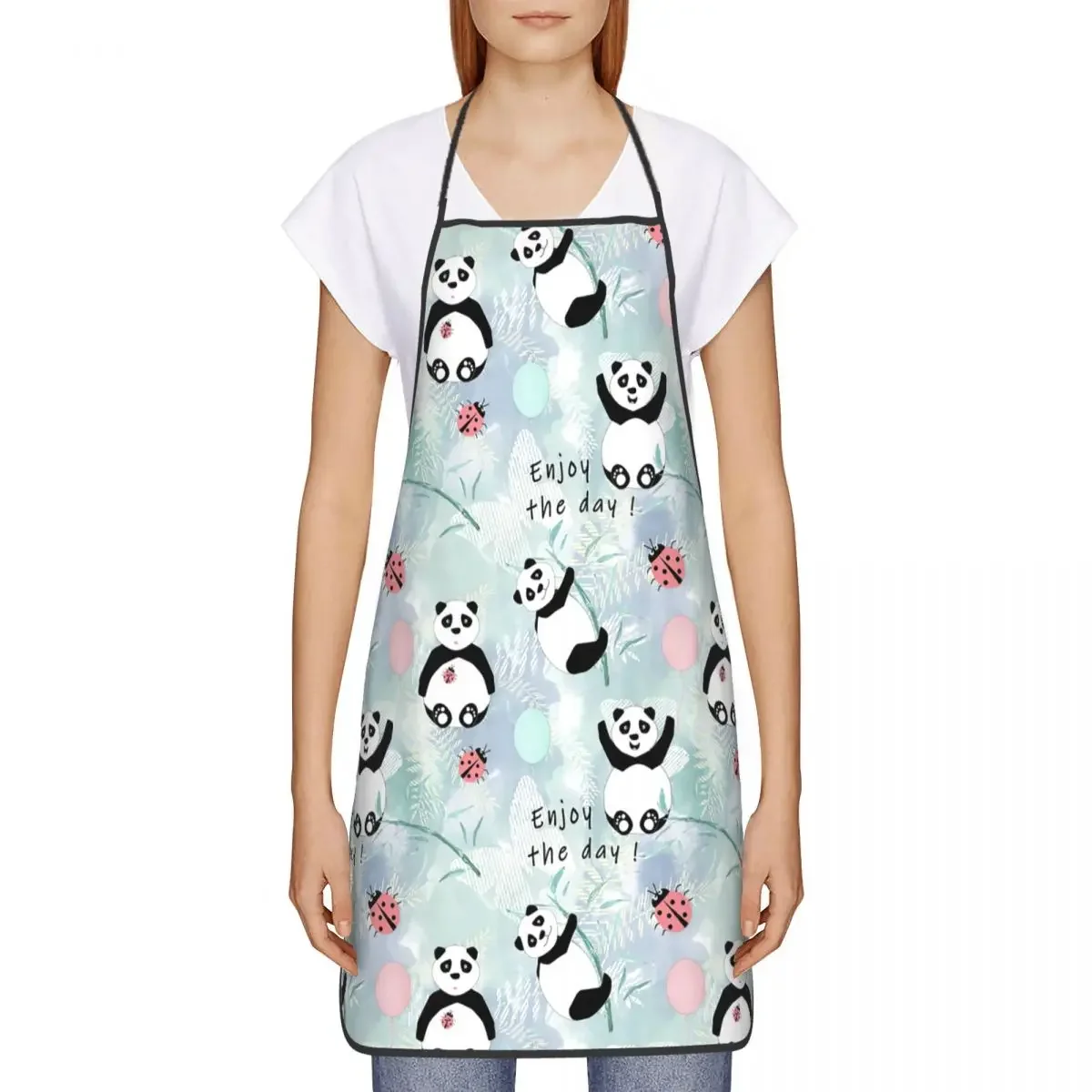 Panda Bears With Bamboo Aprons for Men Women Cartoon Adult Unisex Kitchen Chef Bib Tablier Cuisine Cooking Baking Painting