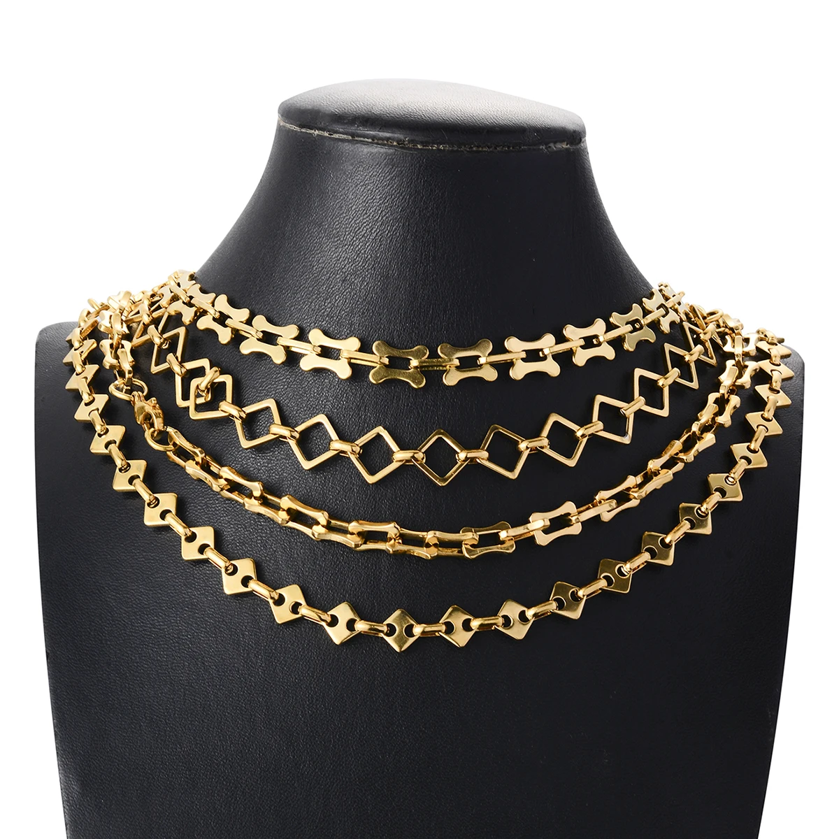 1 Stück Damen- und Herrenarmband, Halskette aus Edelstahl, handgefertigte, riesige, quadratische Knochenform-Gliederkette, schmuck, antiallergisch – Detail 11