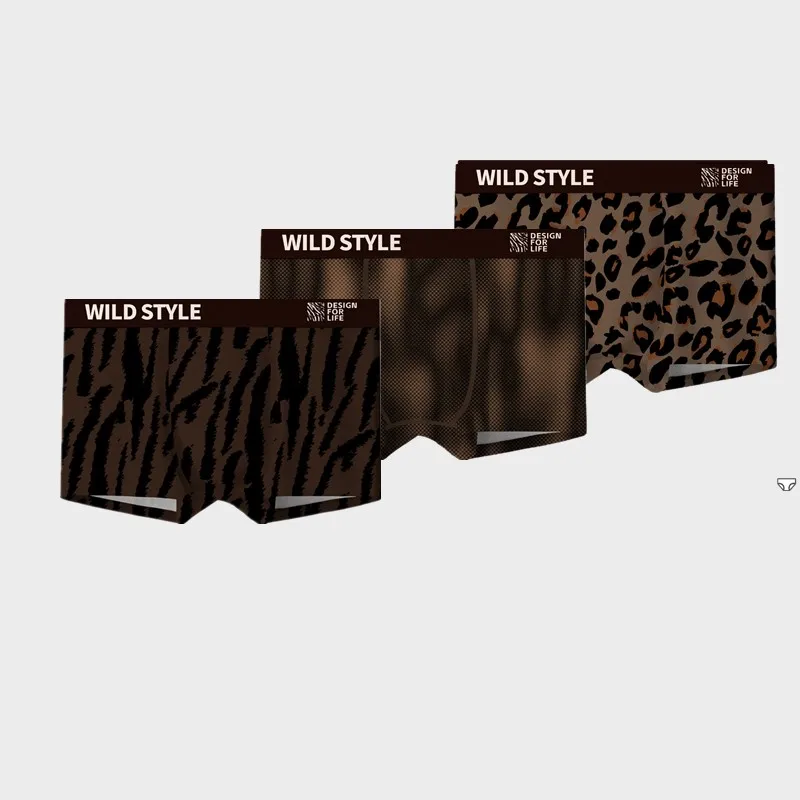 BOWEYLUN Men's Leopard Print Boxer Briefs Comfortable Breathable Mid-Waist Antibacterial Underwear Men