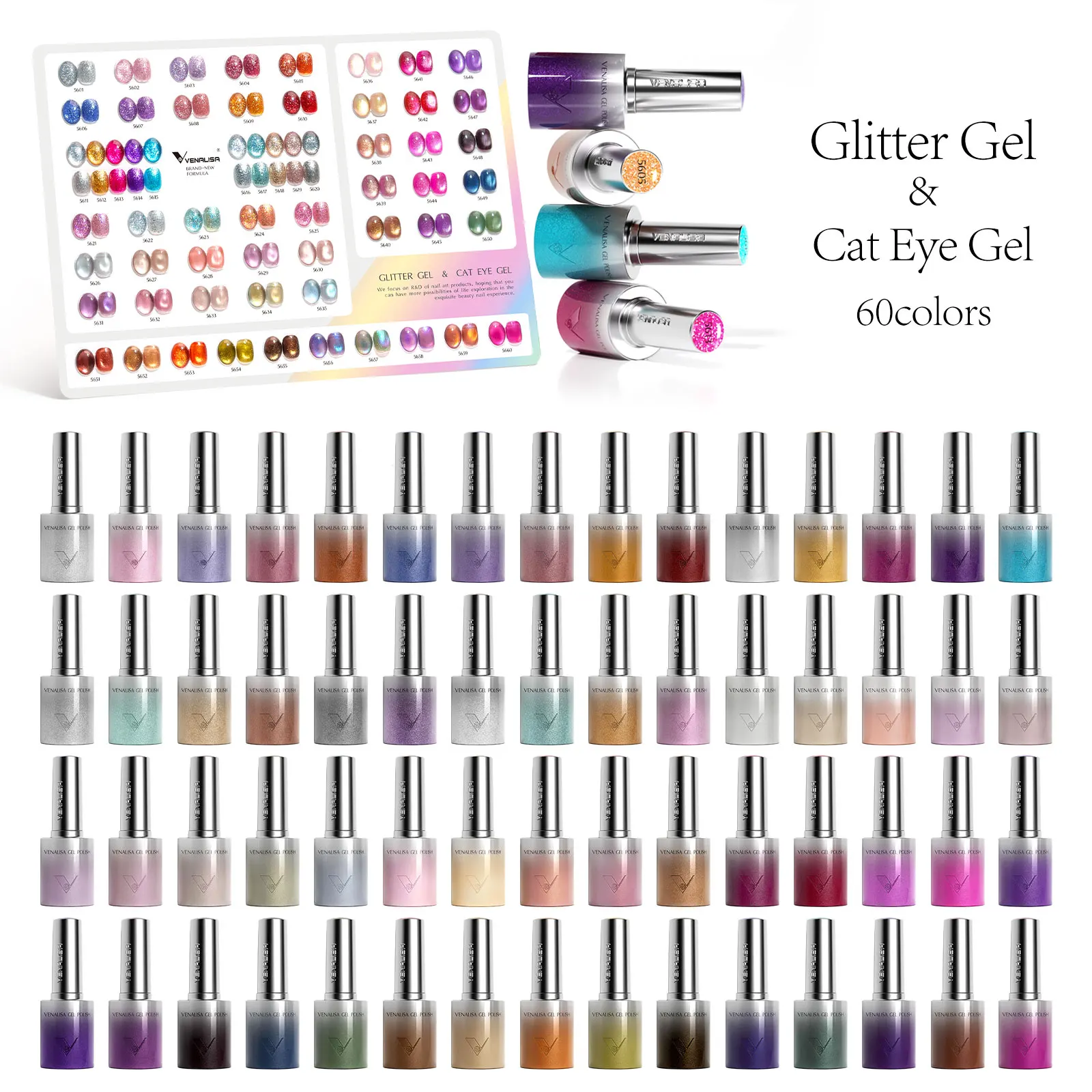 Venalisa TPO Free Hema Free 10ml Ultra Glossy Cat Eye Nail Gel Polish Magnet Soak Off UV LED Semi Permanent Glitter Sparkle Gel