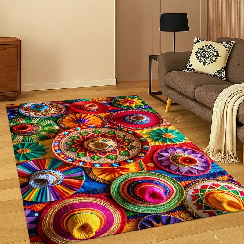 Ethiopia Flower Woven Art Baskets Mandala Carpet Rug for Bedroom Living Room Sofa Playroom Doormat Home Decor,Area Rug Non-slip