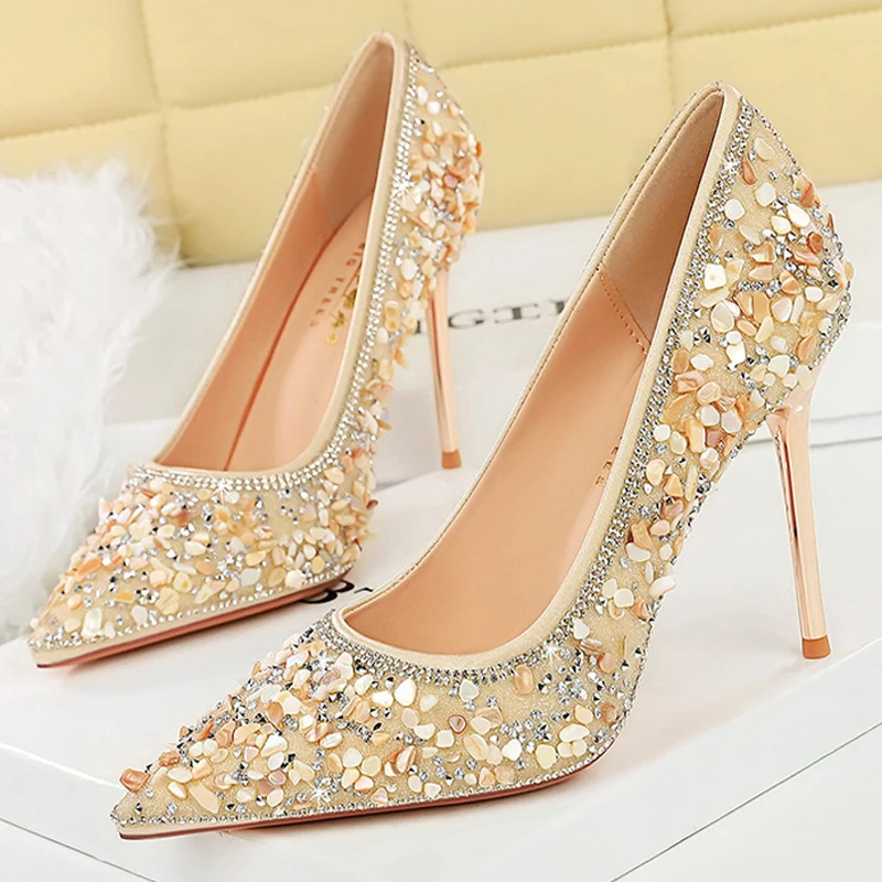

BIGTREE Shoes Rhinestone shoe upper Women Pumps Stiletto Heels 9.5 cm pointed tip High Heels Luxury crystal Pumps Wedding shoes