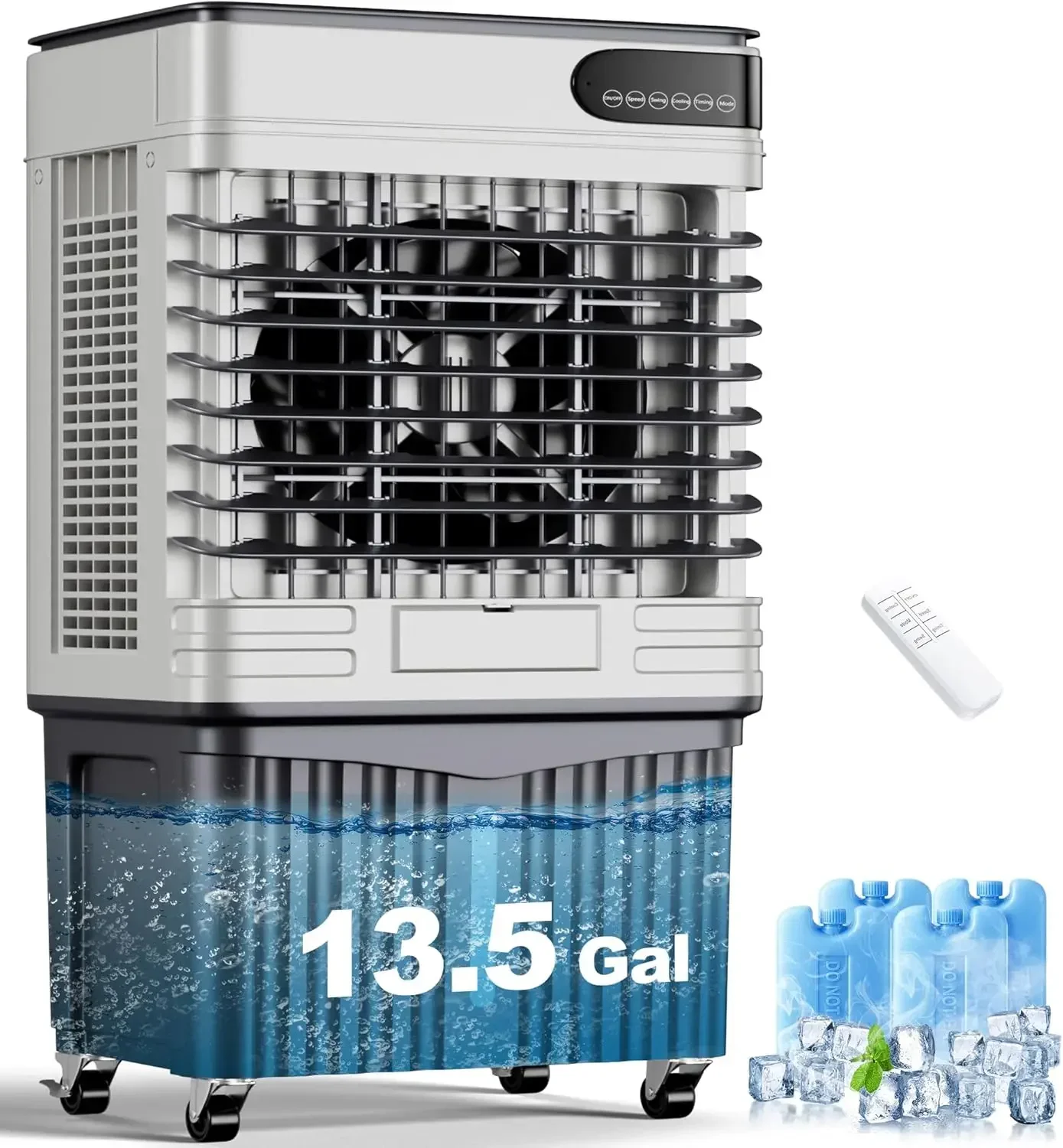 41IN 3600CFM Swamp Cooler, 13.5Gal Tank, 4 Ice Packs for Patio Garage Commercial Use