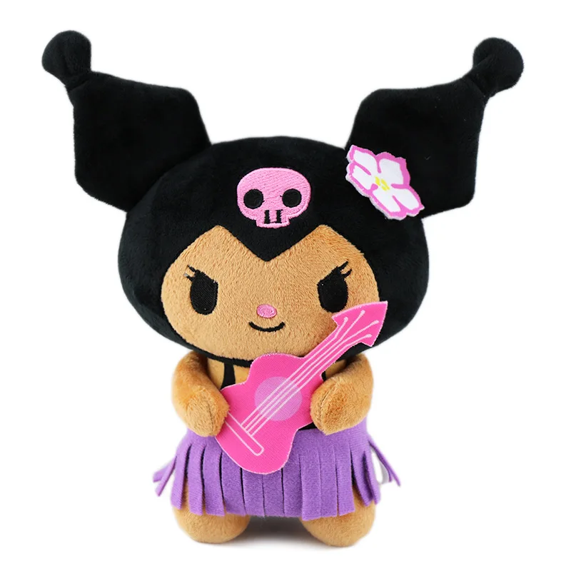 Muñeco de peluche de Anime Sanrio, Hello Kitty Kuromi Y2k, estilo My Melody Hawaii, gatito de cuero negro limitado, regalo de Navidad