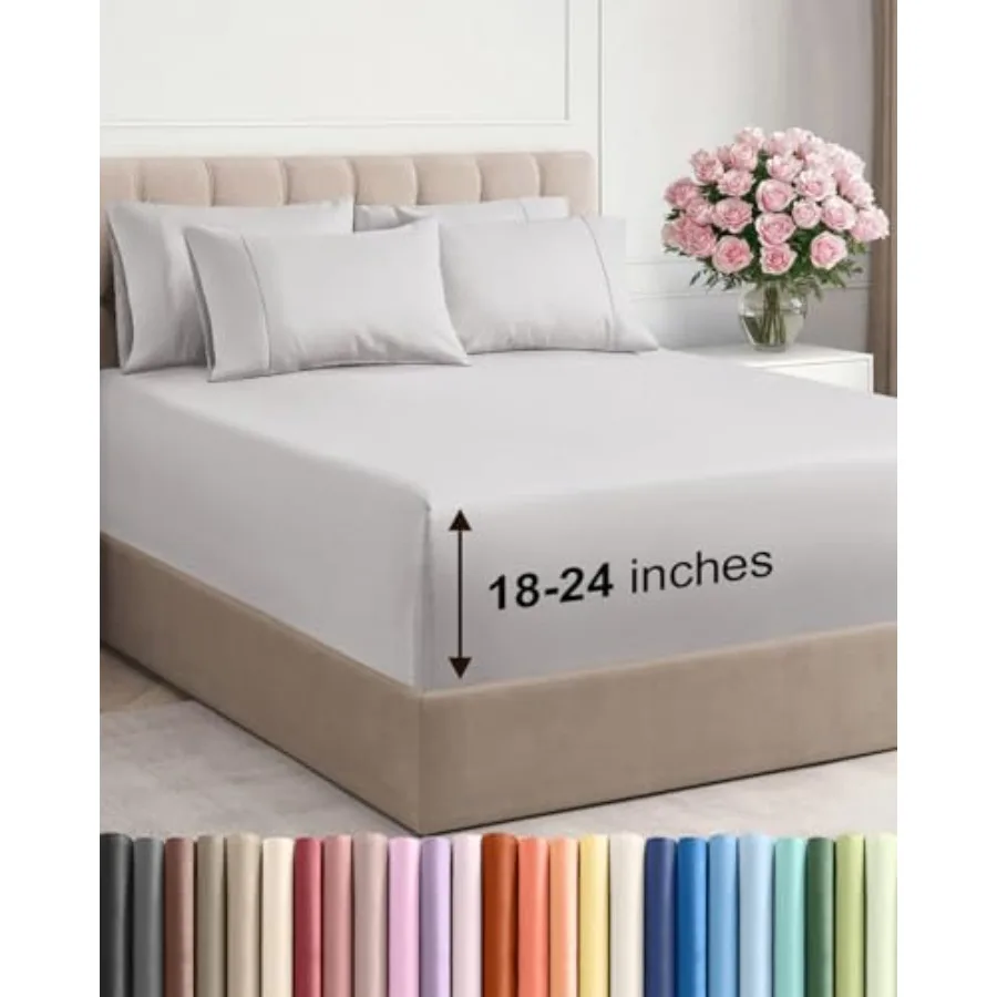 

Комплект постельного белья Extra Deep Sheet Set - 6 предметов: дышащие и охлаждающие простыни - роскошное гостиничное постельное белье для женщин, мужчин и подростков - легко и надежно фиксируются на кровати - размер S