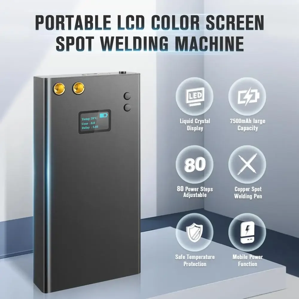 Mini Type-C Portable Battery Spot Welder 7500mAh Kit 80 Power Levels LCD Screen Display