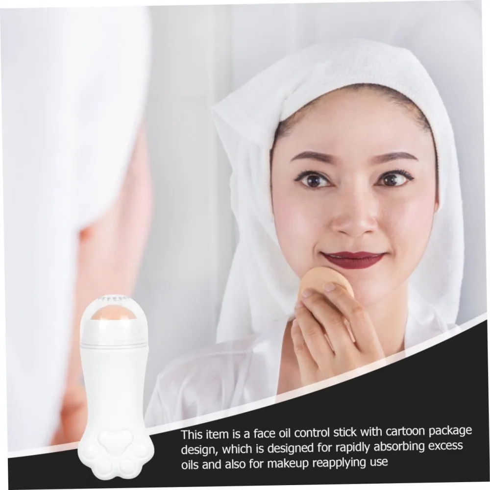 2 Pack White Cat Paw Volcanic Stone Oil Absorbing Roller, Reusable Portable Face Oil Remover Roller, Mini Oil Control Blotting Tool for Oily Skin Makeup Touch Up