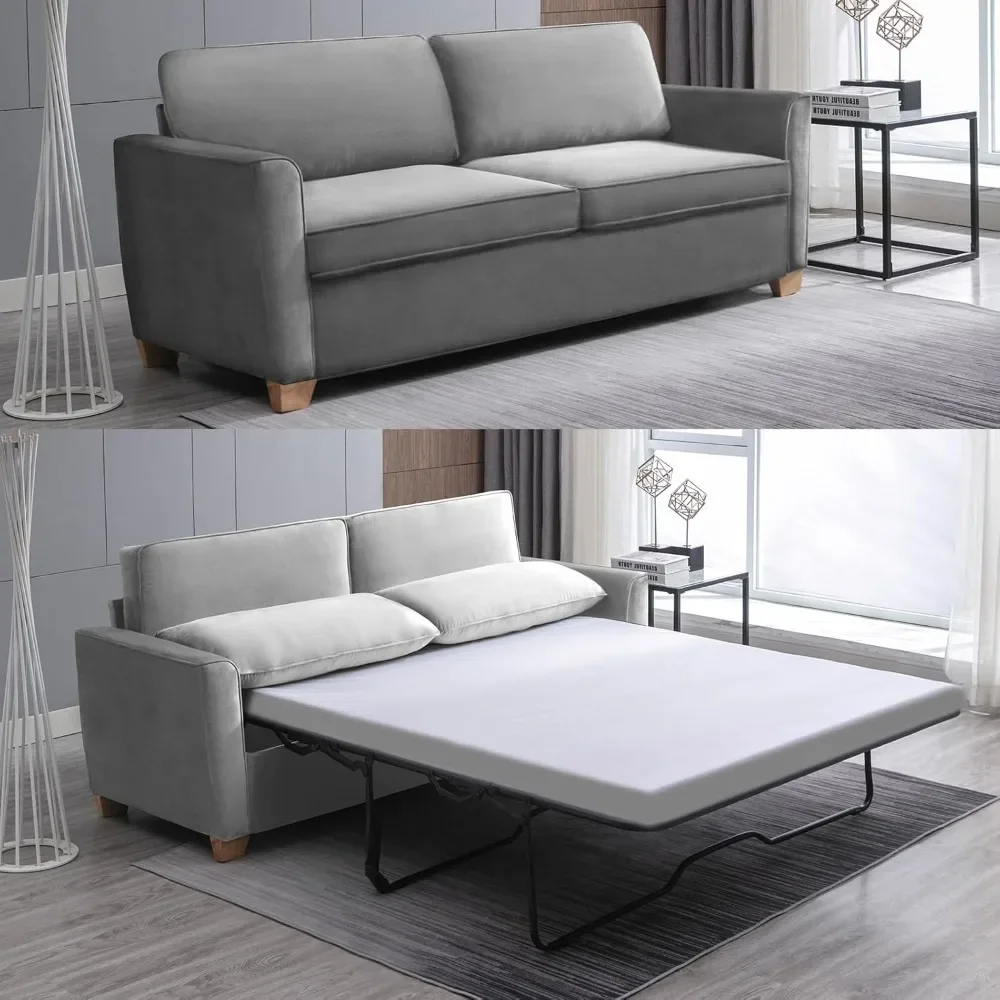 

Sleeper Sofa Couch with Pullout Bed, Velvet Full Size Pull Out Sofa Bed with Folding Foam Mattress, 2-in-1 Pull Out Couch Bed