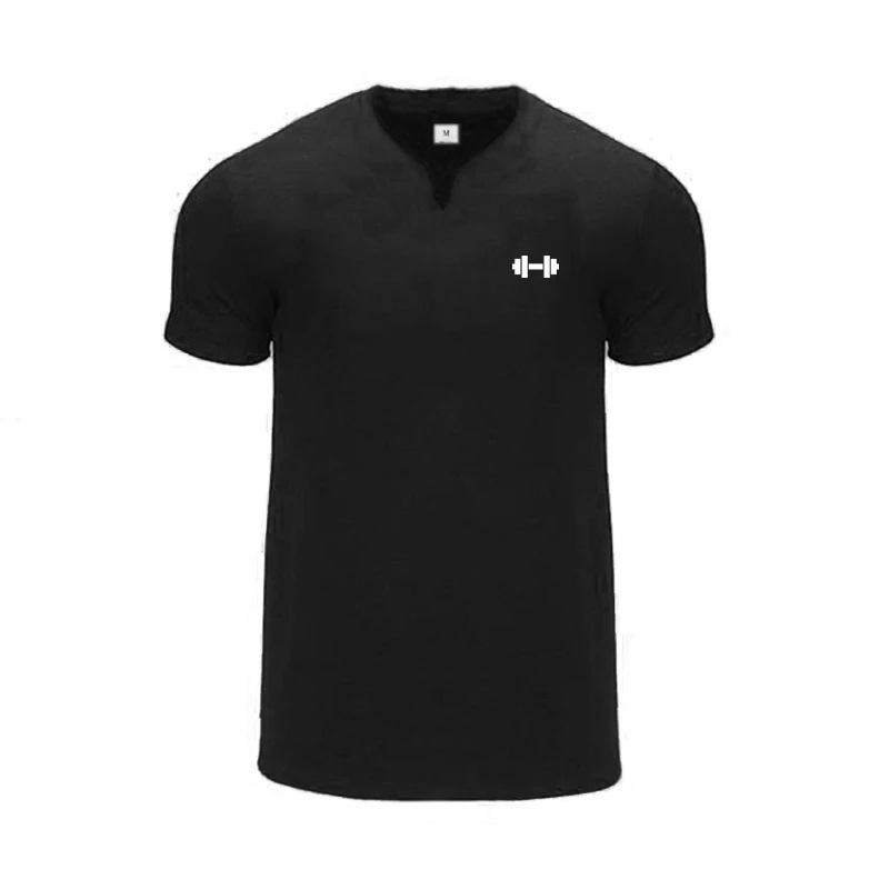 Gym Clothing Quick Dry Fitness Tees Summer Dumbbell Design Elastic Slim Fit Shirts Mens Running Short Sleeve T-shirts Sports