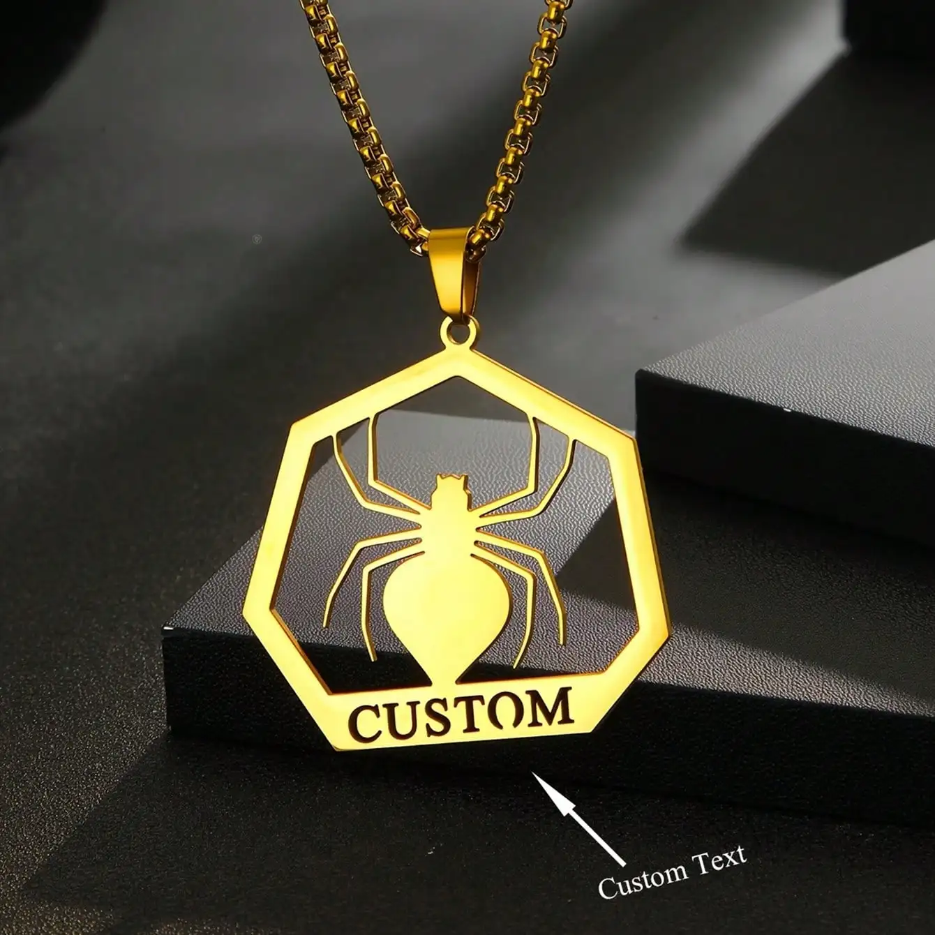 Custom name simulation necklace with spider pendant-durable 201 stainless steel, personalized carving, suitable for Halloween,