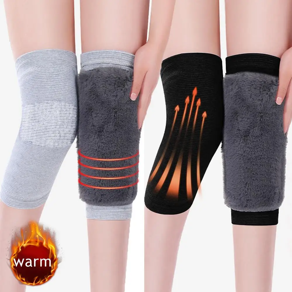 Kaninchen Fell Warme Plüsch Knie Pads Dicken Plüsch Beinlinge Ärmeln Winter Knie Pads Warme Klammer Kalten Bein Arthritis Kneepad