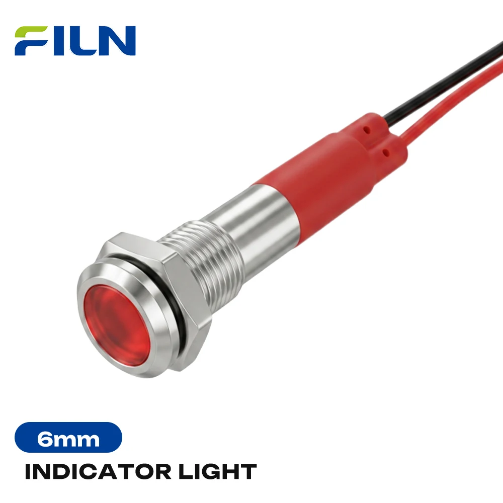 FILN 1PCS 6mm LED Indicator Lights IP67 Waterproof Warning Lamps for Car Boat Industrial Control Start Panel 12V-24V/110V-220V