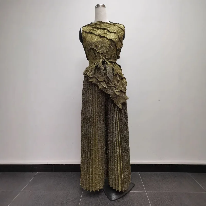 Abito da donna africano taglie forti con stampa di moda da donna, canottiera senza maniche, pantaloni larghi a gamba larga, abbigliamento semplice taglie forti