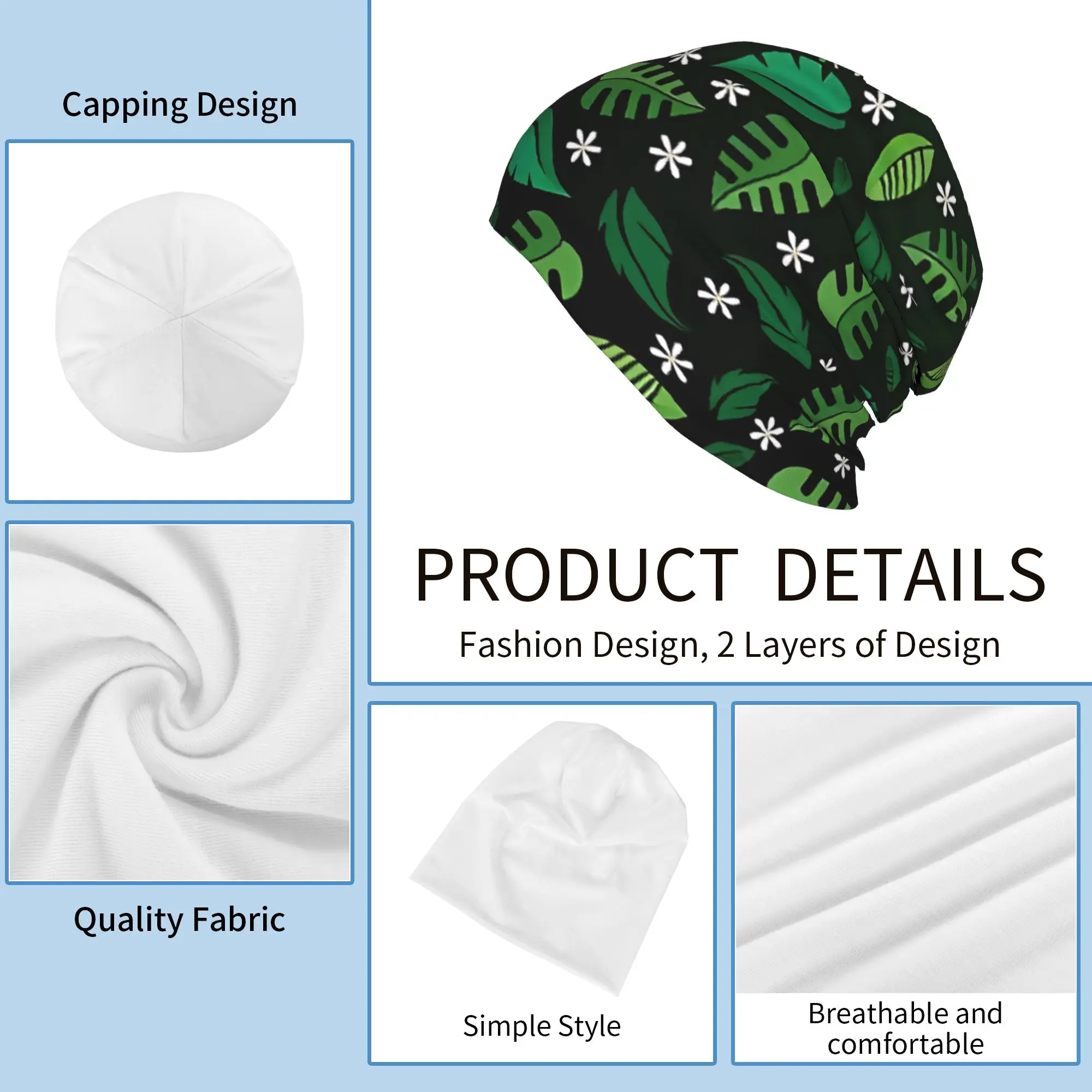 Autumn Cute Green Leafy Abstract Bonnet Homme Summer Thin Hat Skullies Beanies Caps Men Women Creative Hats 3