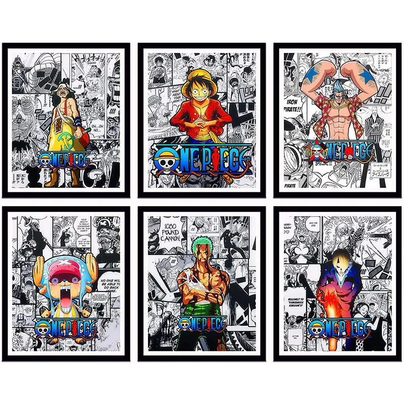 Japanese Anime One Piece Cartoon Canvas Painting Luffy Zoro Chopper Sanji Usopp Franky Art Poster Mural Pictures Home Wall Decor