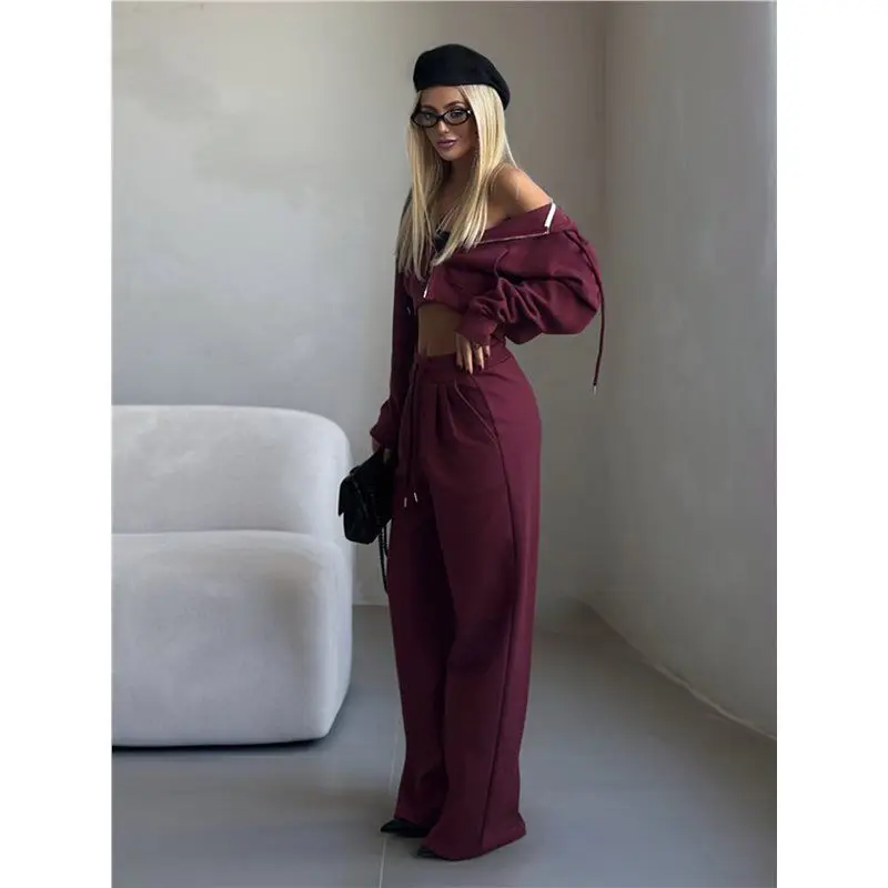 CYL-Womens 2 قطعة الزي غير الرسمي تجريب هوديي Sweatsuits مع Sweatpant السفر مطار بذلات رياضية صالة مجموعات أحمر داكن L #2