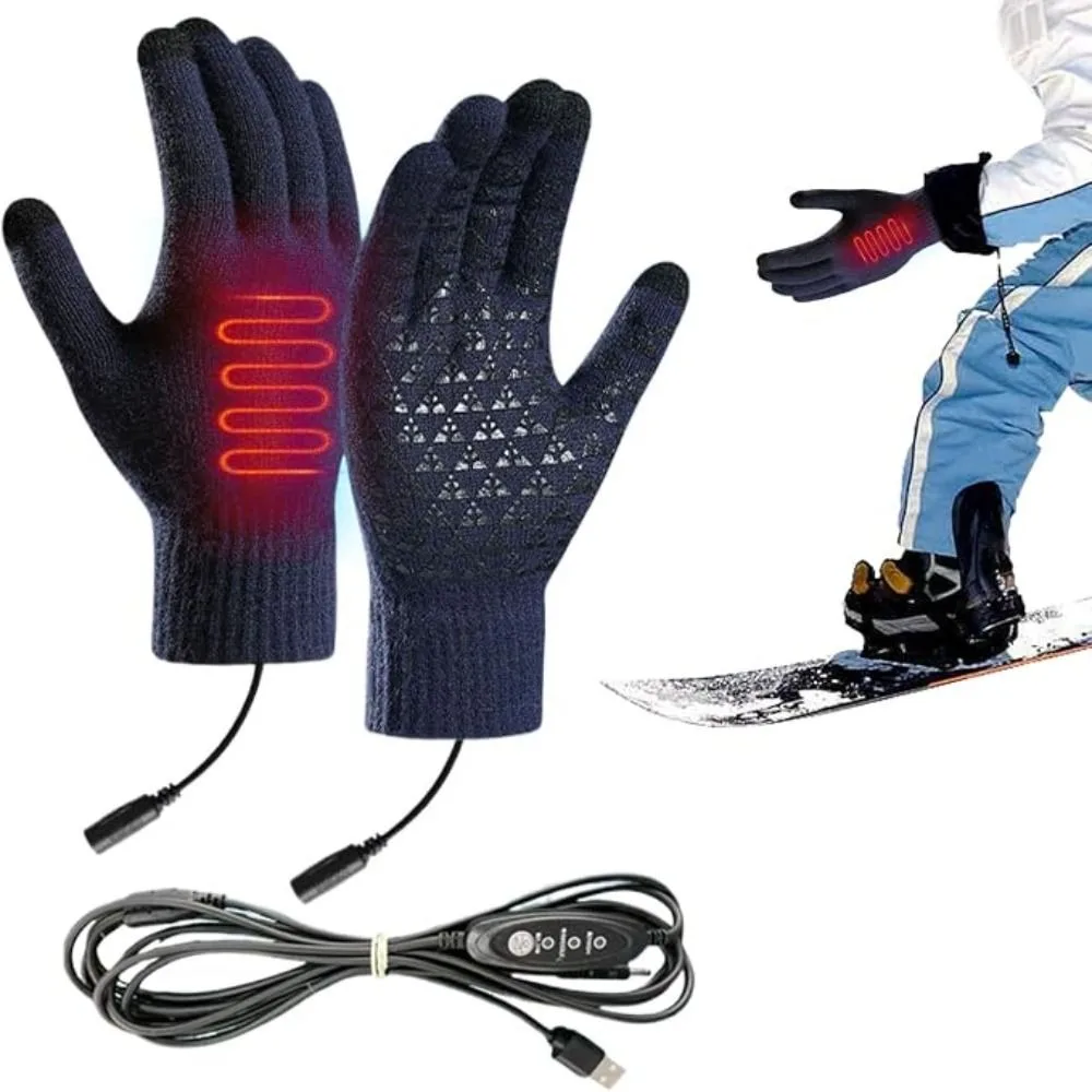1 Level 3 Level USB Electric Heated Gloves Solid Color Adjustable Temperature Winter Heated Gloves Warm Soft