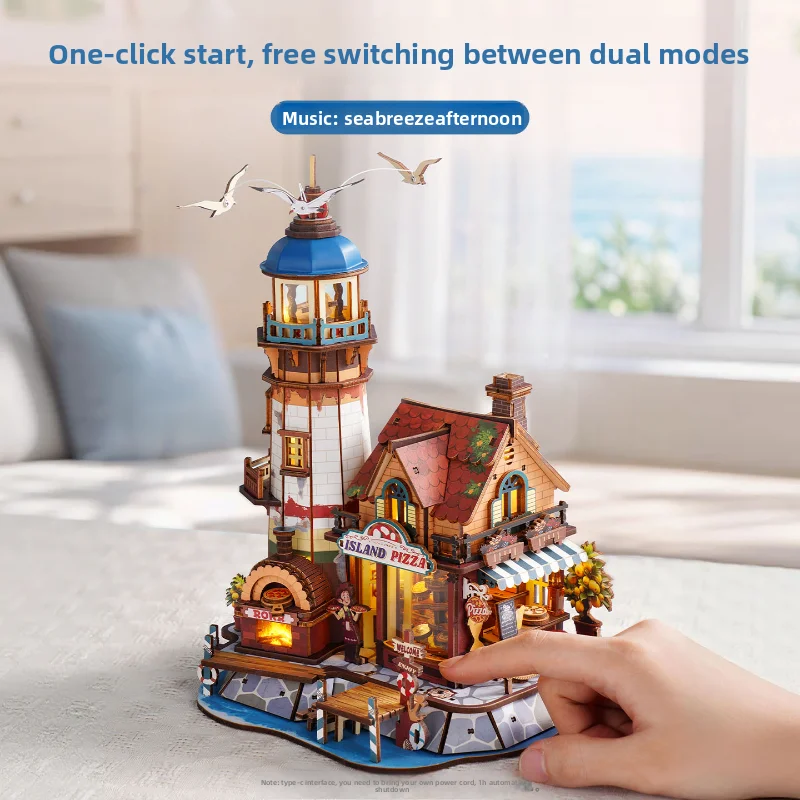 Island Pizza Shop 3D Puzzle Assembly Building Block Model DIY Handmade House Birthday Gift  Puzzle Decorations