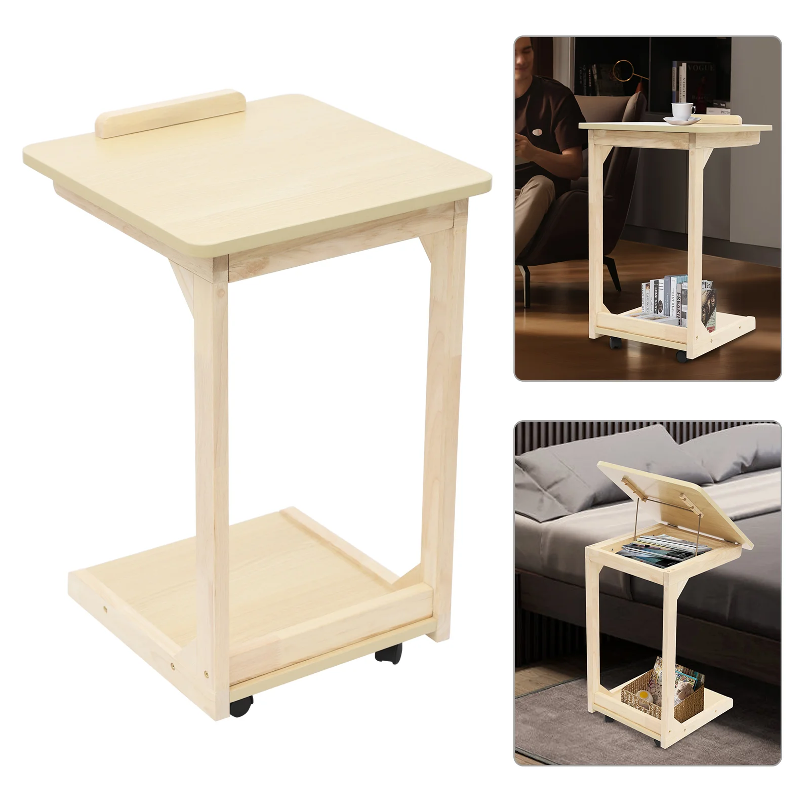 C Shaped Table 0°-40° Tiltable with Wheels Mobile Laptop Stand Space Saving Couch Side Desk 4 Casters with Brakes Adjustable Angle Rolling Nightstand for Sofa Bed Living Room Office Home