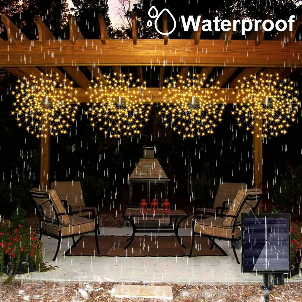 480LED Suspended Solar Firework Light Outdoor Star Burst Light Waterproof 8Mode Fairy Lights With Remote Yard Party Garden