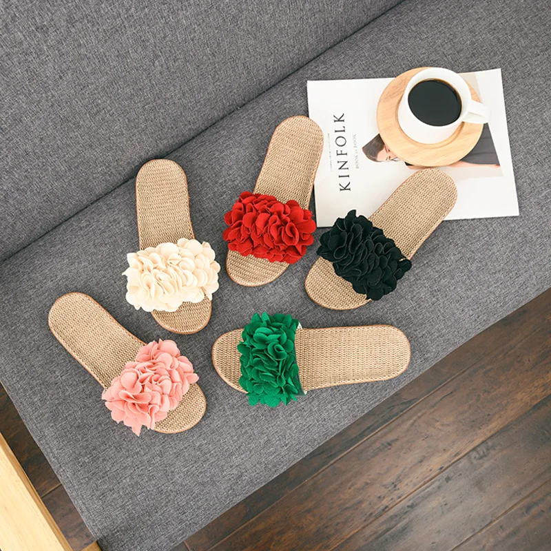 Personality Slipper Goddess  Home Indoor And Outdoor Wear Broken Flowers Non-Slip Comfortable Breathable Cotton Linen Cold Drag