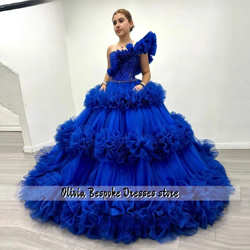 

Modern Quinceañera Dresses Tiered Sequined One-Shoulder Rhinestones Two-Piece Customized Dresses for 15 Years
