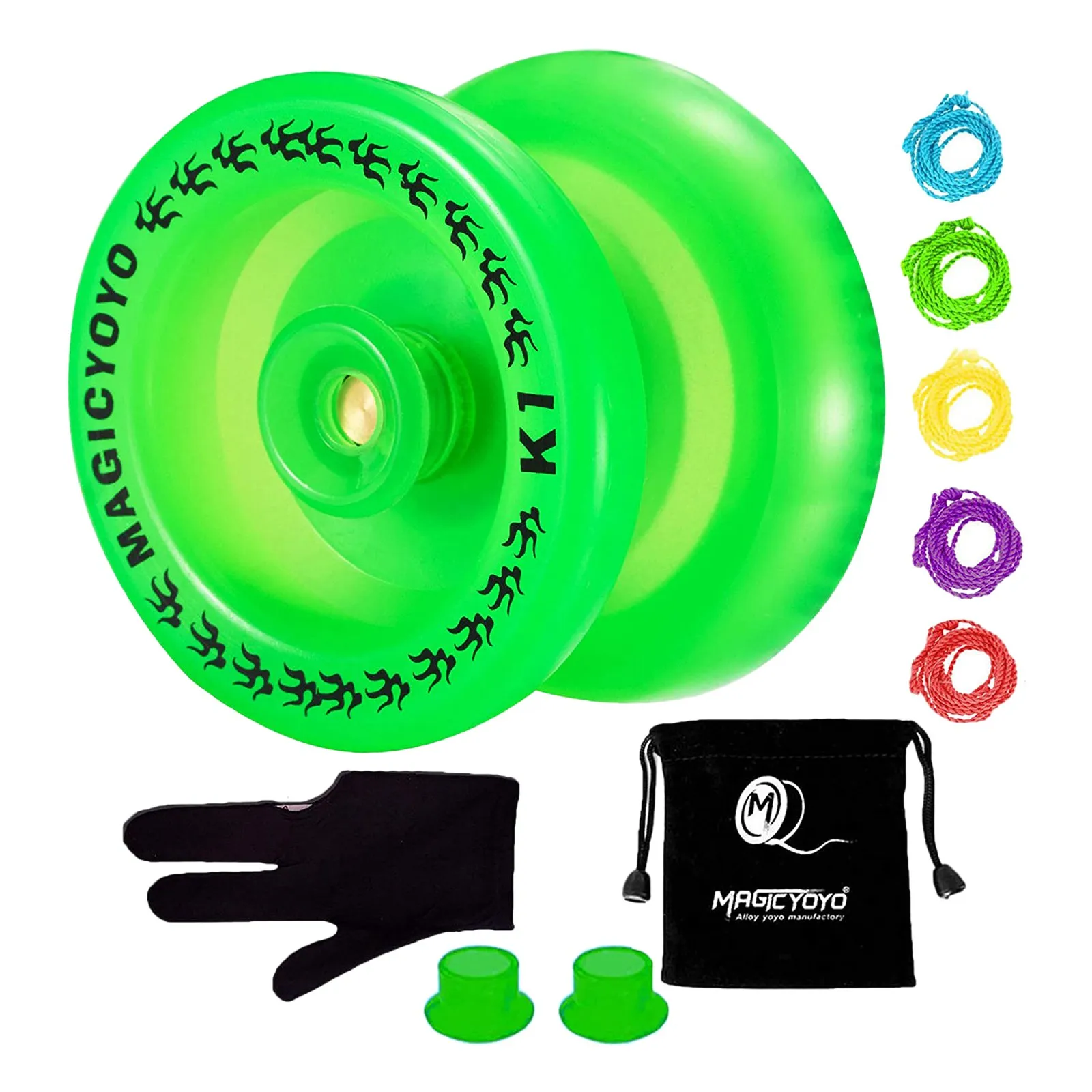 New MAGICYOYO Responsive YoYo K1-Plus with Yoyo Sack + 5 Strings and Yo-Yo Glove Gif,Green
