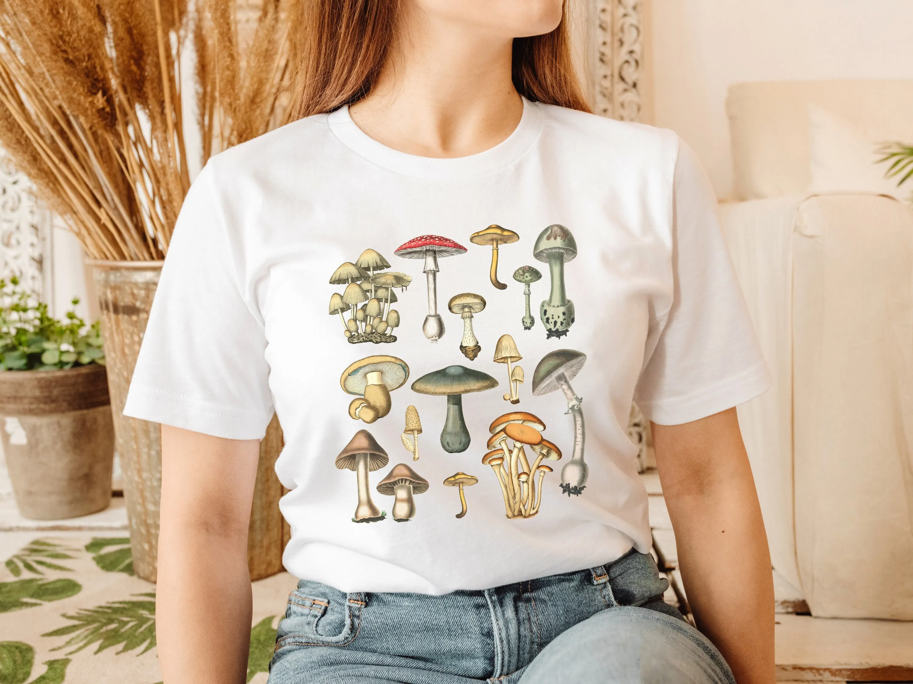 

Футболка с акварельными грибами, ботанический мицелий, Cottagecore, любитель природы, темная академия