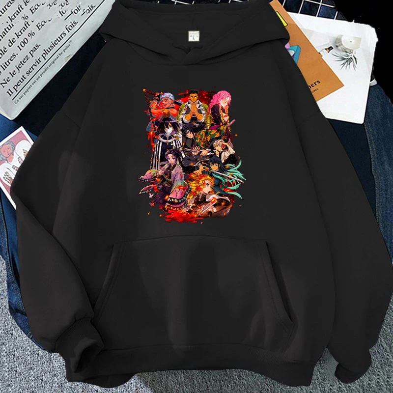 Sudadera con capucha con estampado de Anime Rengoku Kyoujurou Kochou Shinobu para mujer y niña, Top informal de manga larga, sudadera Harajuku,