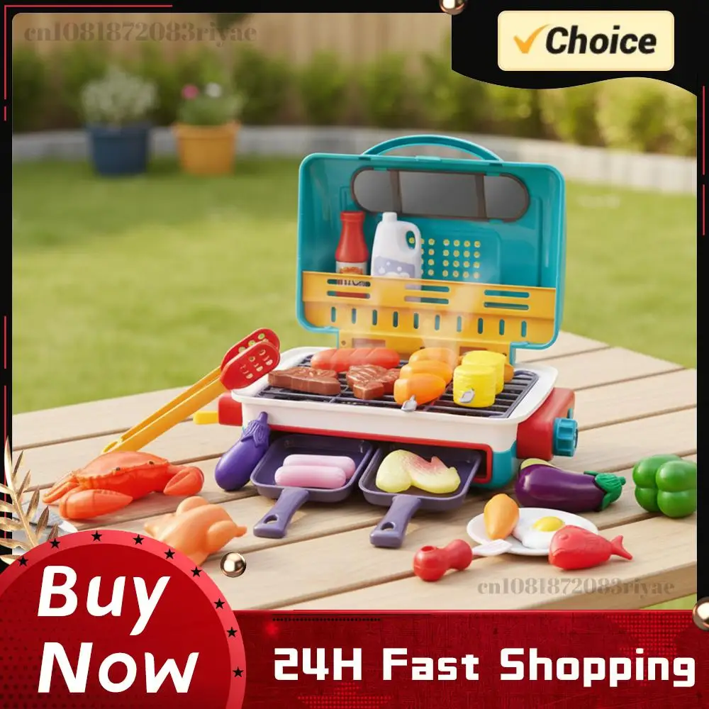 

Kids Play Kitchen Toys with Smoke Light Sound & Color-Changing Food Barbecue Toy Indoor Outdoor Cooking Toy for Toddlers 3-5