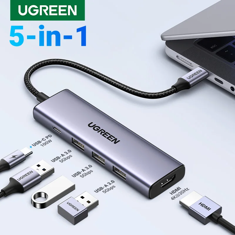 UGREEN USB C HUB Type-C to HDMI Adapter 4K30Hz PD100W Dock USB-C 3.1 Splitter for MacBook Pro Air iPad Laptop USB3.0 HUB Adapter