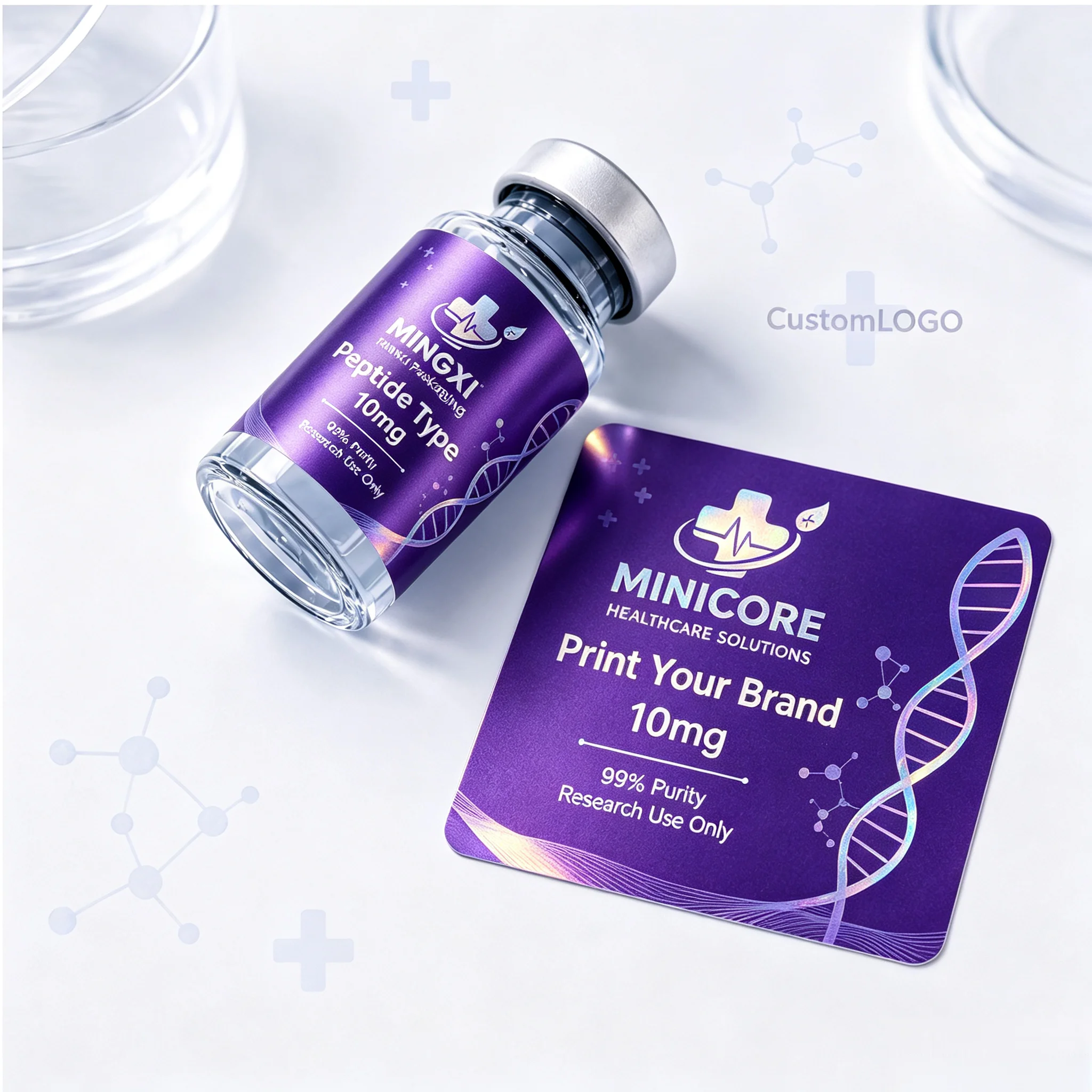 Injectable Peptide Health Supplement Vial Stickers,Precision Printed Waterproof High Temperature Resistant Self‑Adhesive Labels