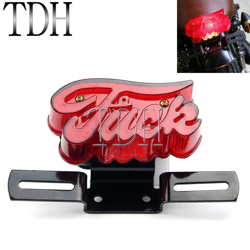 Universal Motorcycle Retro Red Taillight Brake Stop Light License Plate Lamp Rear Light For Harley Softail Custom Chopper Bobber
