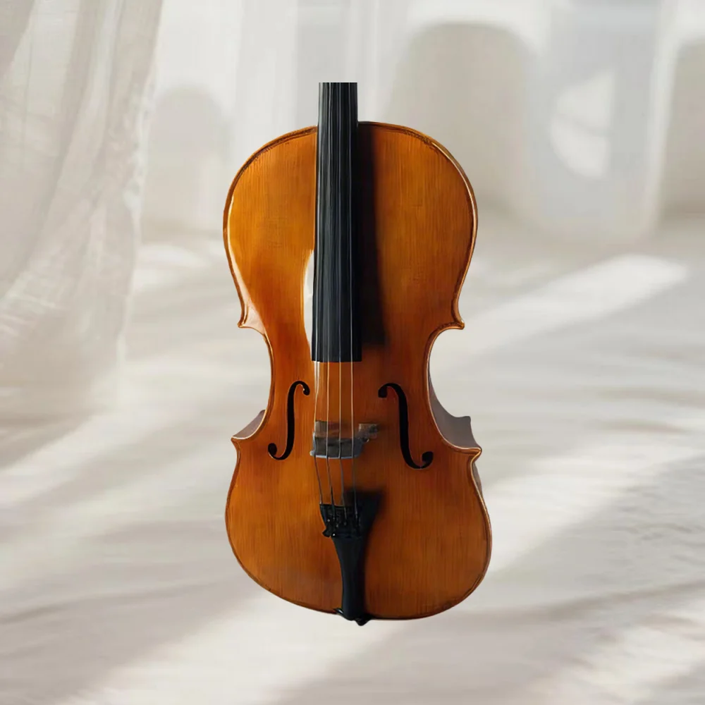 

4/4 Full-Size Handcrafted Solid Wood Cello Brown-Yellow Glossy Finish with Bow And Case Included