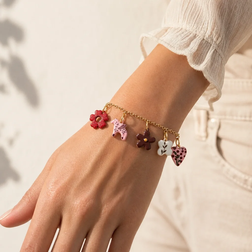 3 Stück Kupfer-Emaille-Schmuck, handgezeichnete Mini-Anhänger, Schmuck zum Selbermachen, Schmuckherstellung, Armband, Halskette, Ohrringe, Zubehör – Detail 4