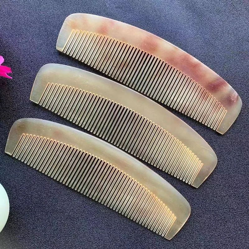 Handmade Natural Ox Horn Comb Massage Head Scraping Scalp Fine Teeth Anti-Static Comb Hair Care Tool for Women Men