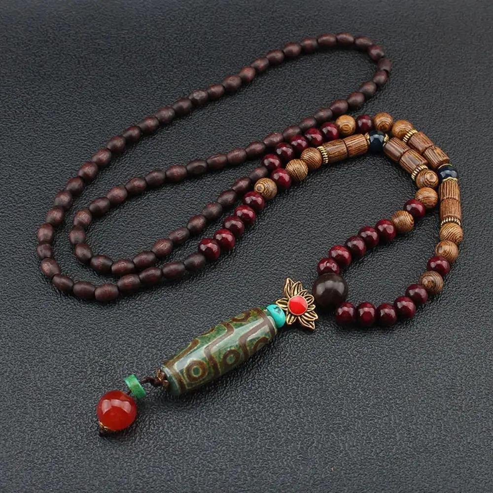 Boho Handmade Ethnic Jewelry Party Mala Wood Bead Horn Fish Pendant Buddhist Nepal