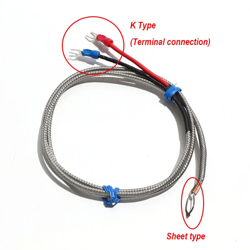 K Type Sheet Thermocouple Temperature Sensor Temperature Measuring Line Surface Patch Probe 1000℃ Terminal Connection 0.5M-5M