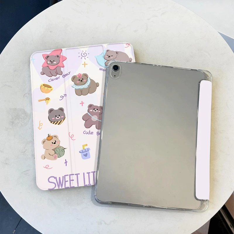 Pro 11 2a 3a 4a Capa protetora de urso fofo para Ipad Mini6 8.3 Ipad 2017 2018 9,7 polegadas IPad 10a geração Tri-fold Funda
