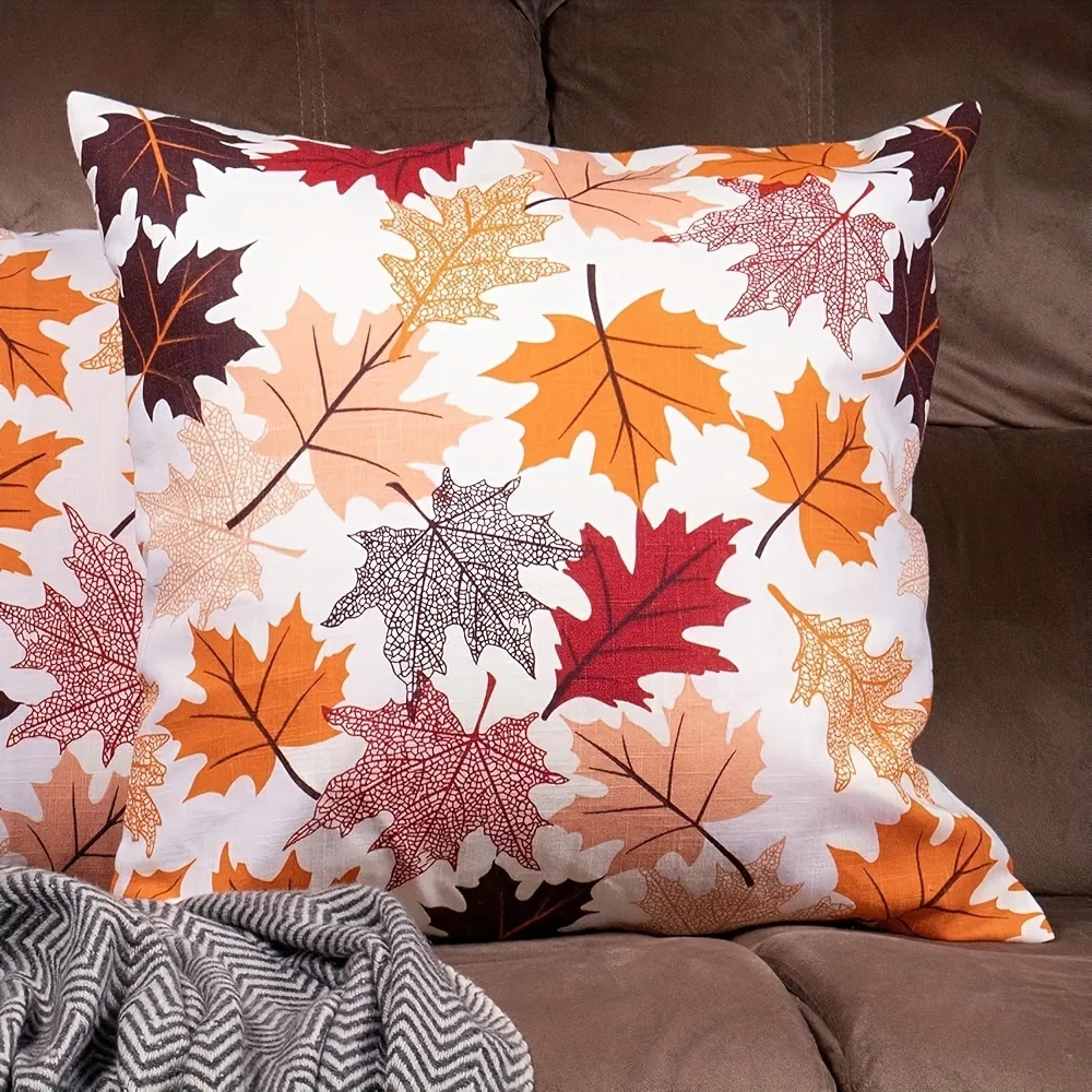 Maple Leaf Pattern Autumn Pillow Covers Farmhouse Fall Decor Cushion Covers Zipper Design Use Machine Washable Polyester Durable