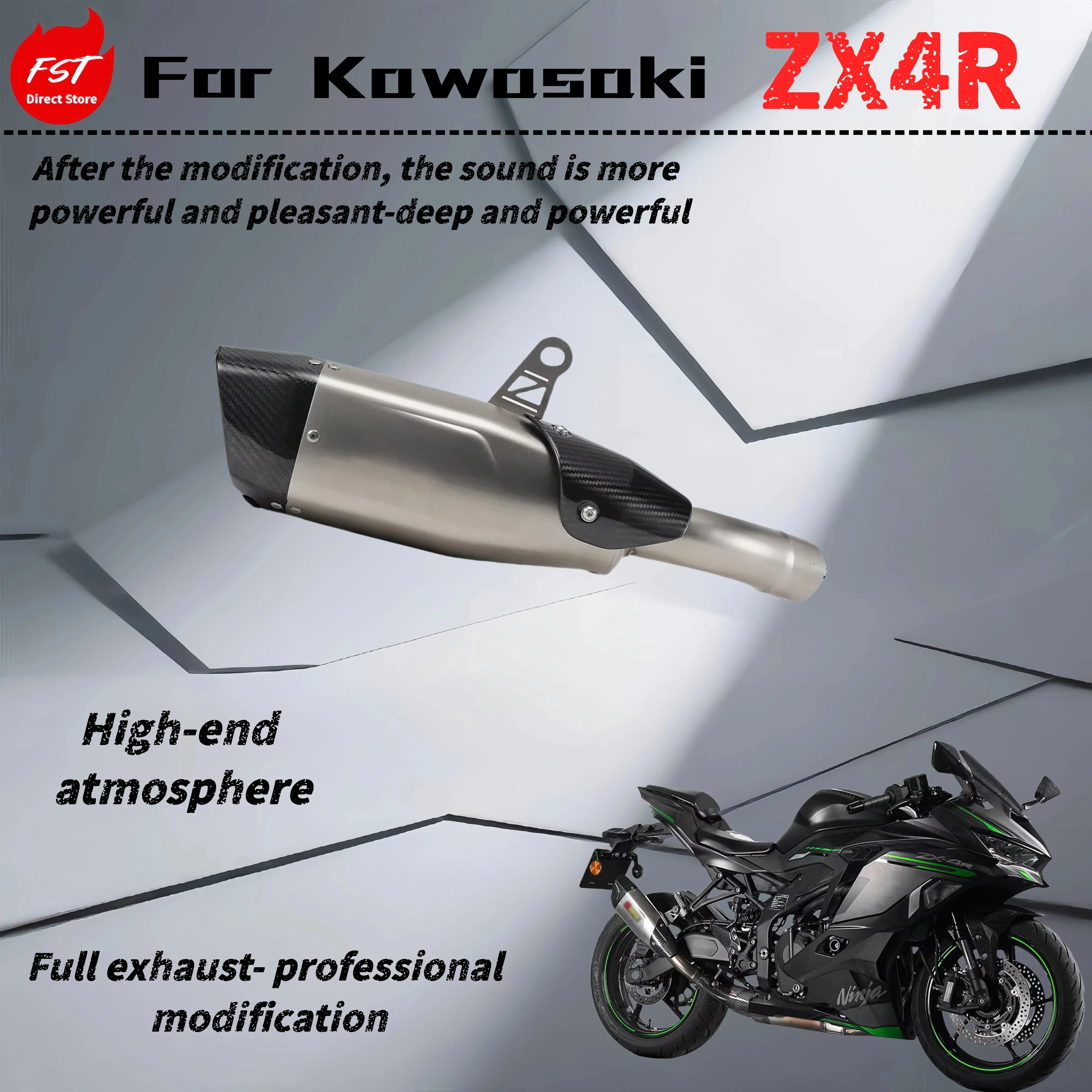 

For Kawasaki ZX4R - Modified full exhaust pipe - The sound is deep, rich and powerful