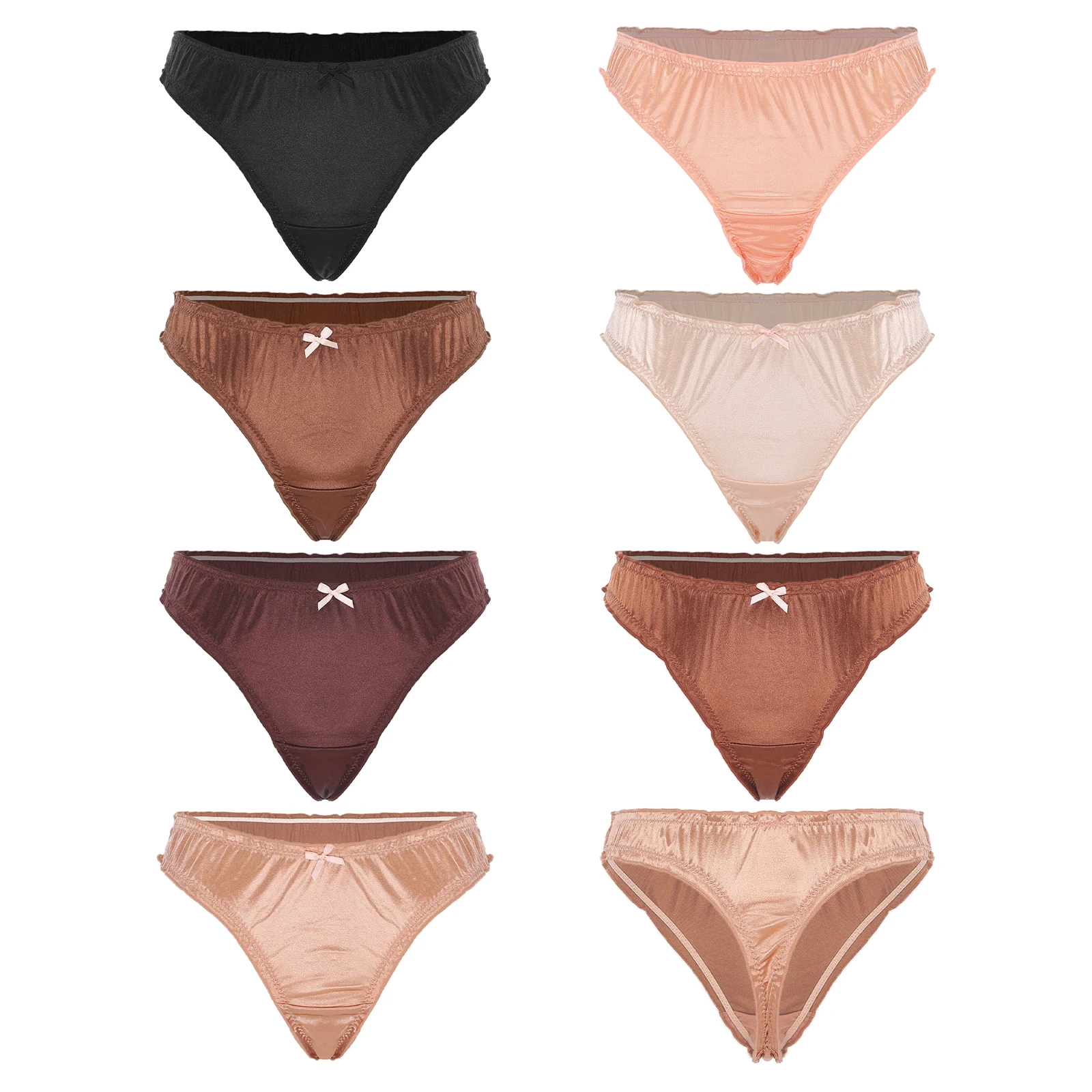 المرأة سيسي ساتيني T-الظهر ملخصات شريط مرن لطيف القوس تكدرت تقليم سراويل بيكيني سيور ملابس نوم يومية هدايا المناسبات