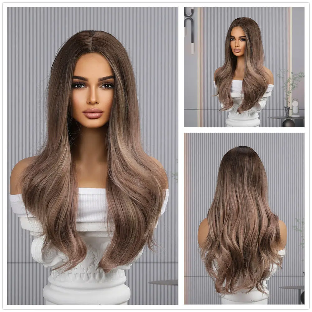 

Long Natural Wavy Synthetic Ombre Brown Blonde Middle Part for Women Wigs