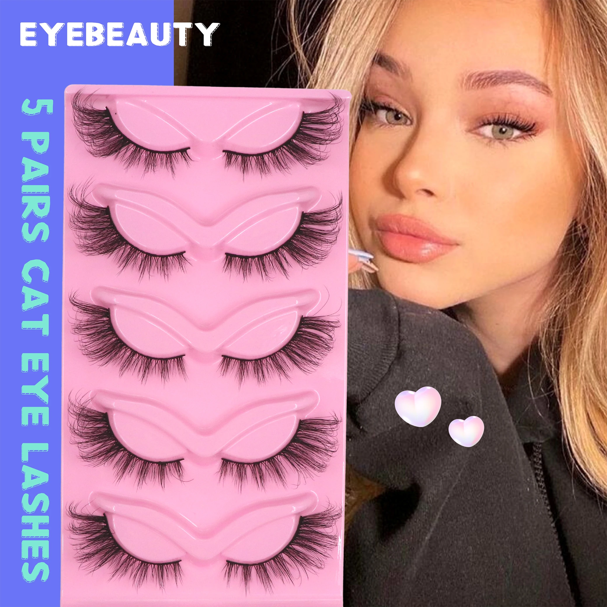 Cat Eye Lashes Winged End Eye Elongated Eyelashes Faux Mink Eyelashes Fake Fox Eye Lashes Soft Natural Long Makeup Lashes Cils