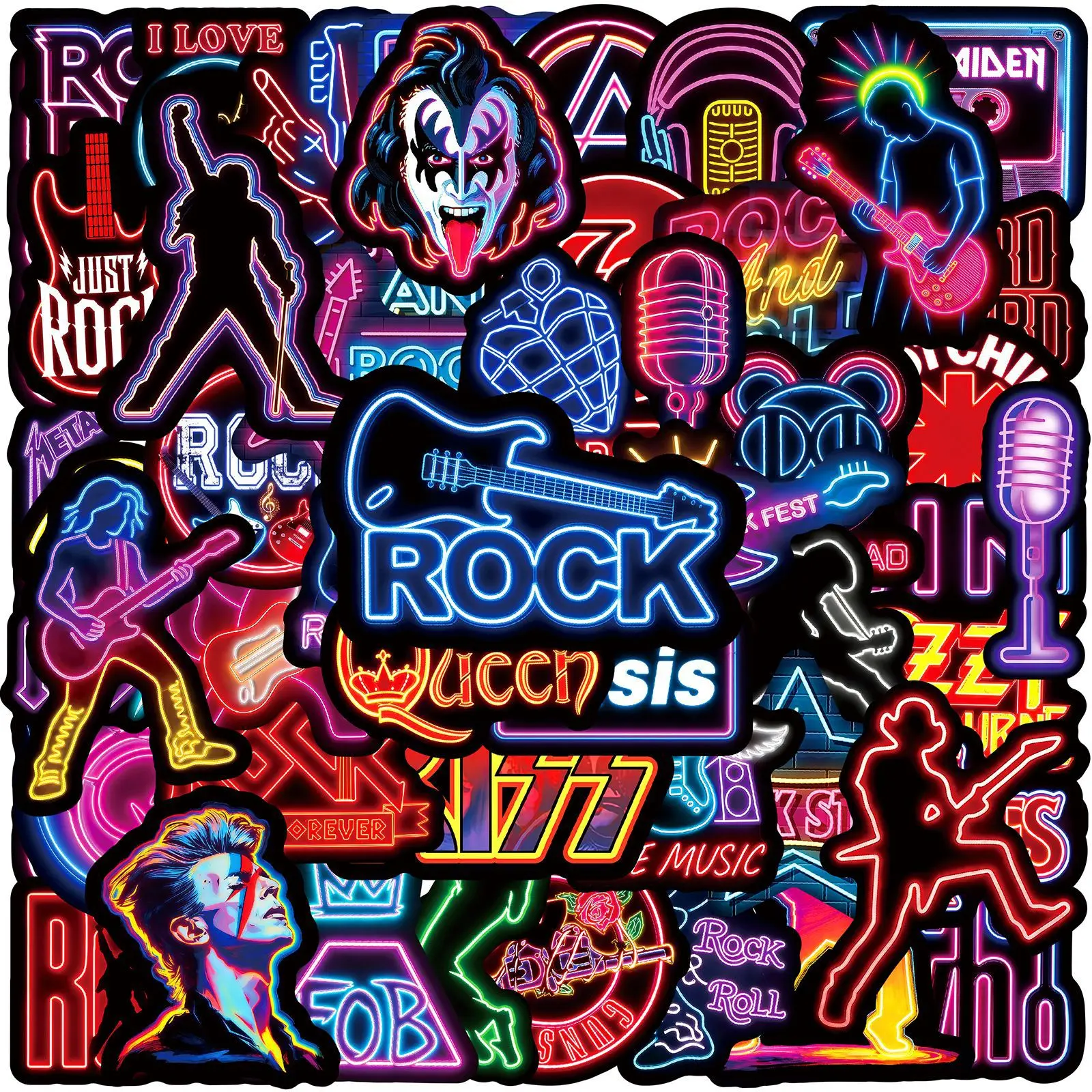 

50/100Pcs Cool Neon Style Rock Stickers DIY Skateboard Laptop Motorcycle Phone Car Waterproof Sticker Decal