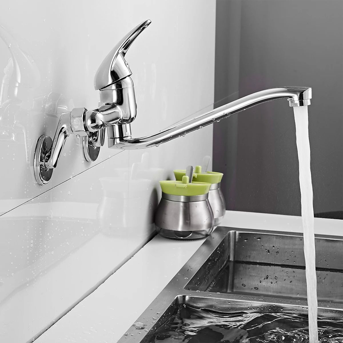 Sink Faucet Single Handle Wall Mounted Mixer Tap Hot Cold Water Mixer Faucet Modern Basin Sink Electroplating Mixer Valve Tap