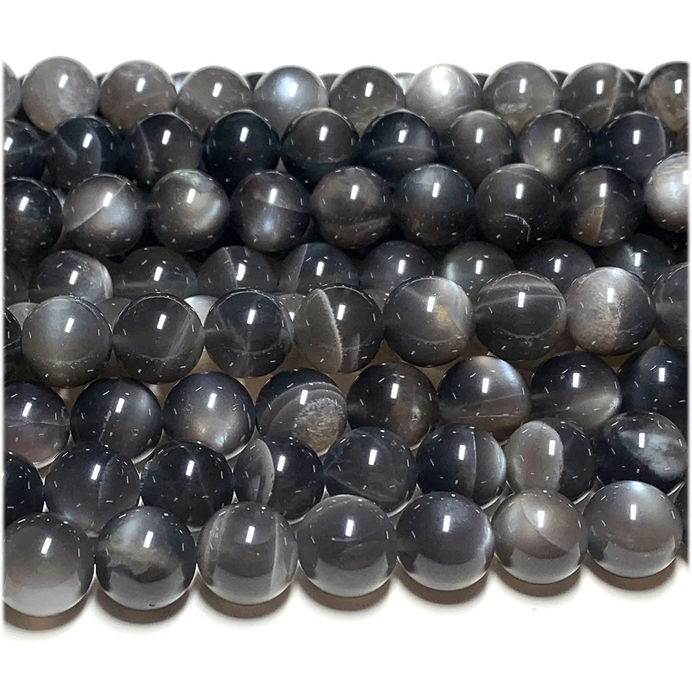 Veemake Natural Black Moonstone Flash Light Round Loose Ball Beads 08089