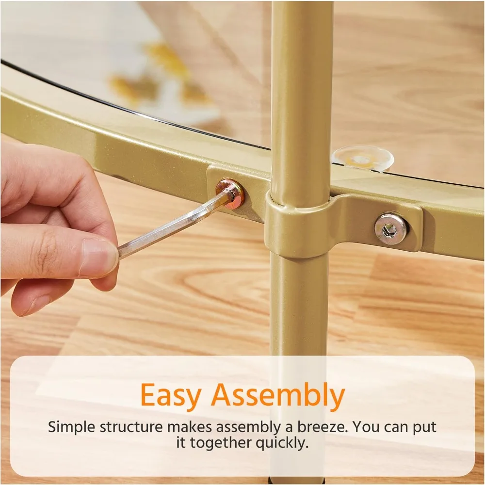 Round Coffee Table, Glass Coffee Table with Storage Shelf,2 Tier Gold Coffee Table for Living Room,Modern Circle Center Table