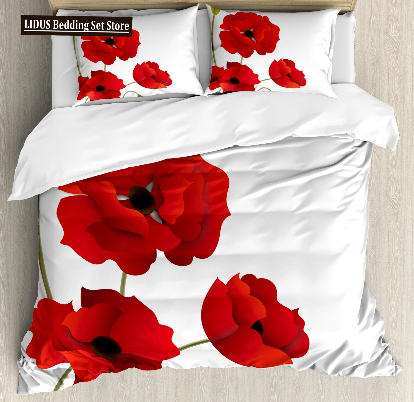 

Floral Duvet Cover Poppy Flowers Vivid Petals Buds Pastoral Purity Nature Design Decorative Bedding Red Green For Women Adults