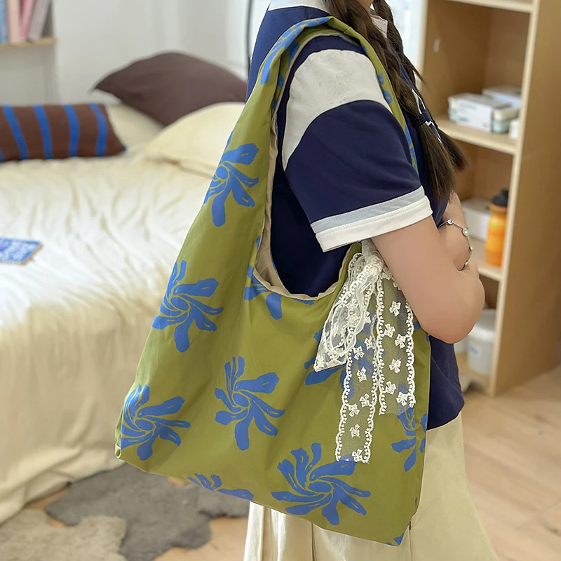 

New Japanese Korean Style Beach Canvas Bag Fresh Flower Single Shoulder Bag Large Capacity Casual Vest Women's Bag